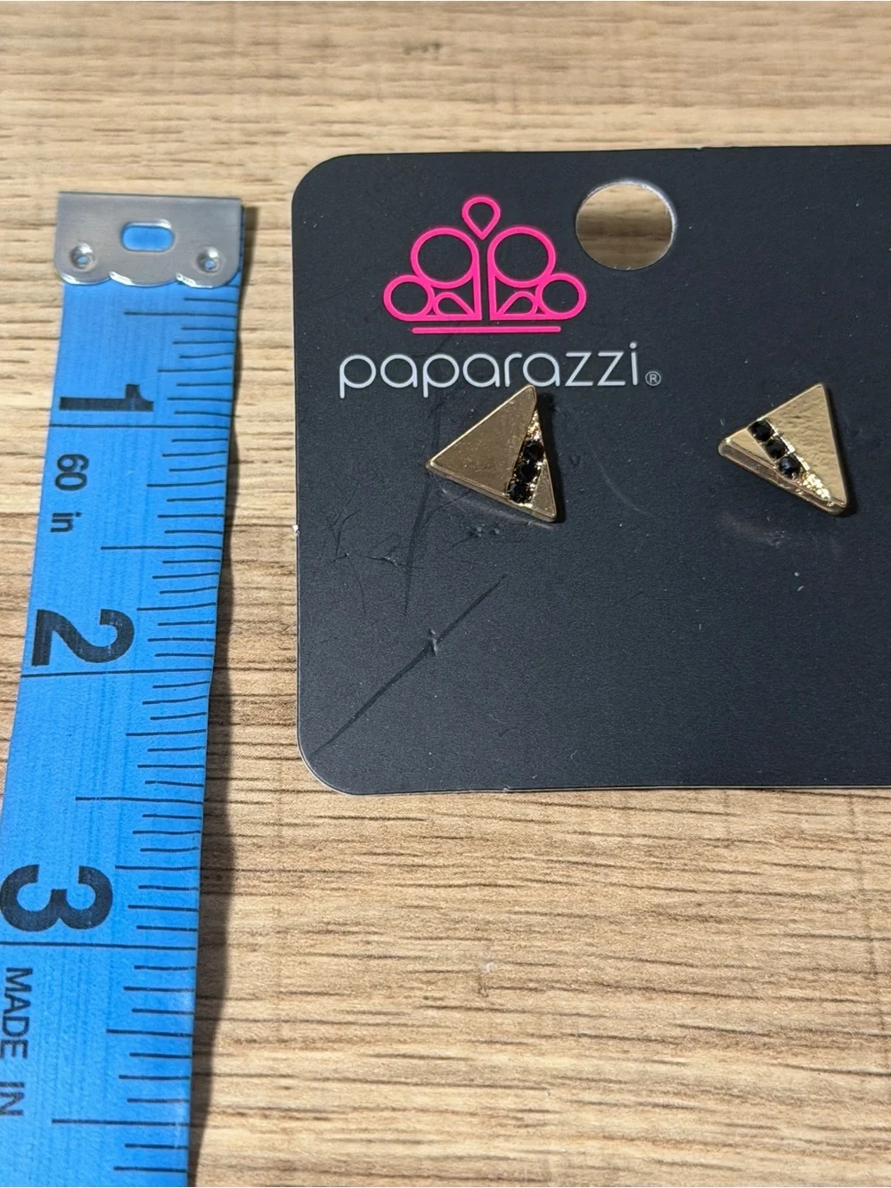 paparazzi Gold Triangle Studs with Black Accents